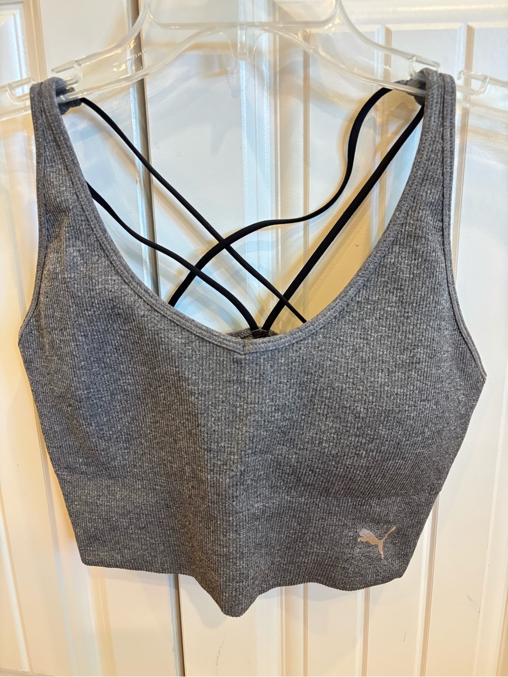 PUMA Gray Ribbed Crisscross Sports Bralette